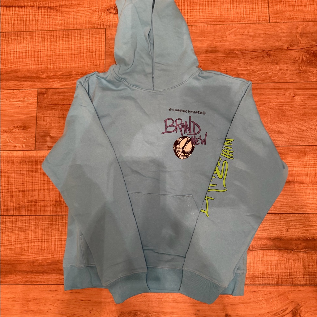 Chrome Hearts Light Blue Graphic Hoodie With Purple & Lime Accents
